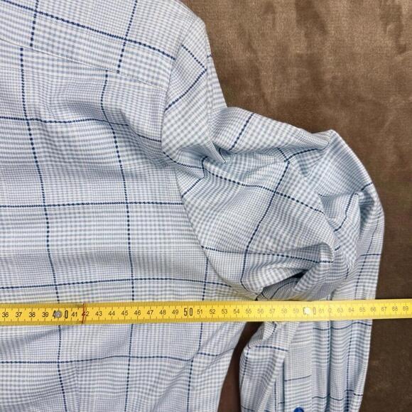 Emanuel Berg Modern Fit Checkered Dress Shirt Men M/L Blue White Stretch Soft - Picture 12 of 13
